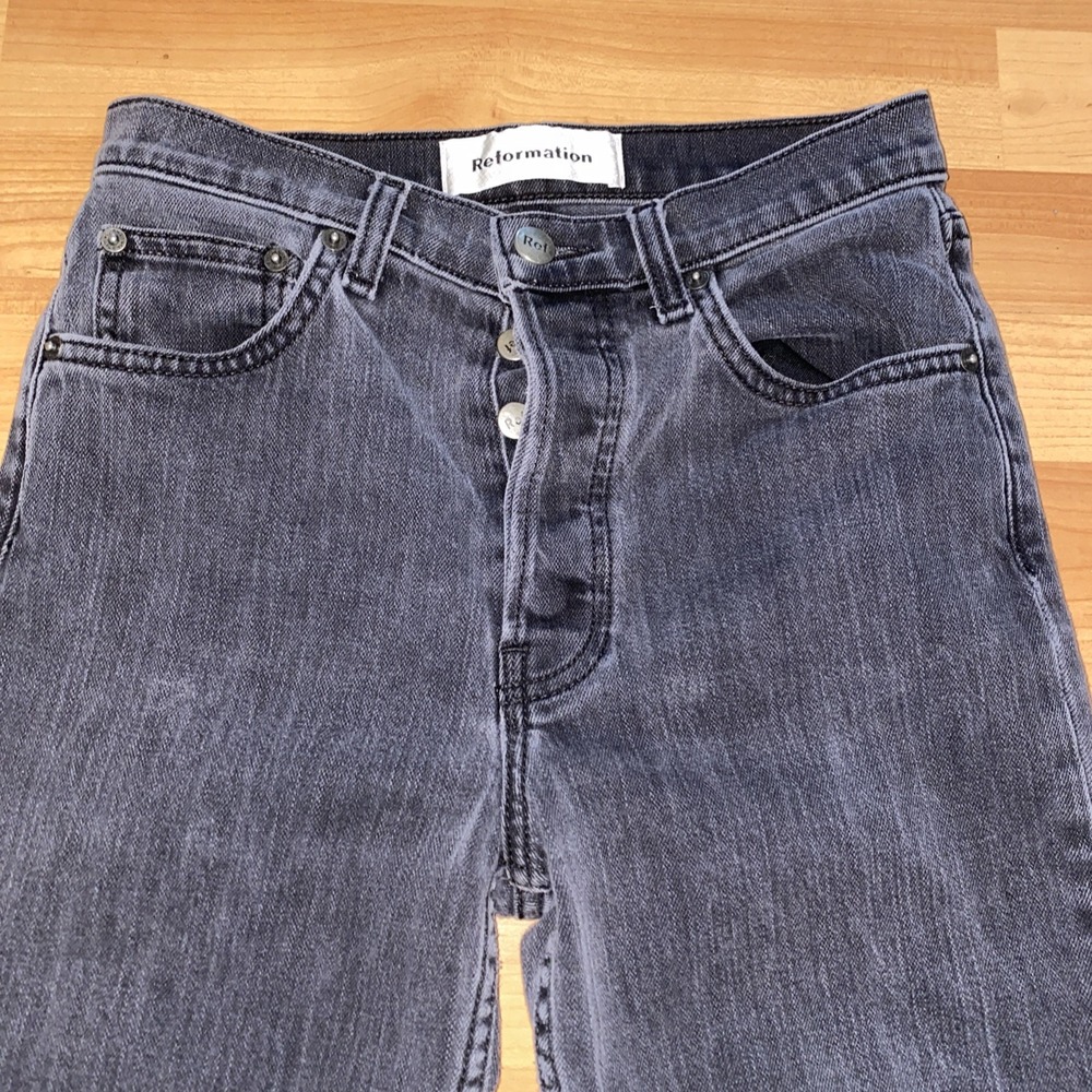 Reformation Jeans Serena High Rise Skinny Crop‎ Black Wash Denim Size 26 - Picture 3 of 10